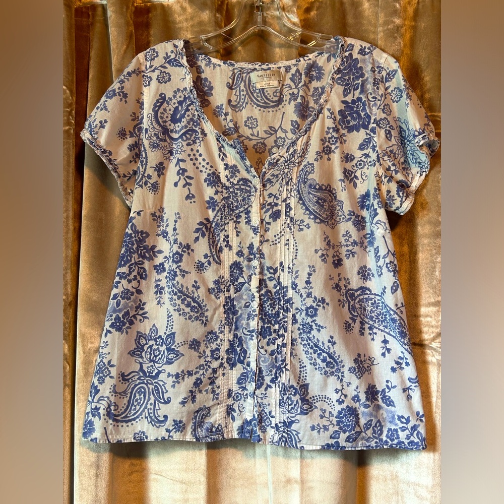 Van Heusen Blue and White Paisley Top